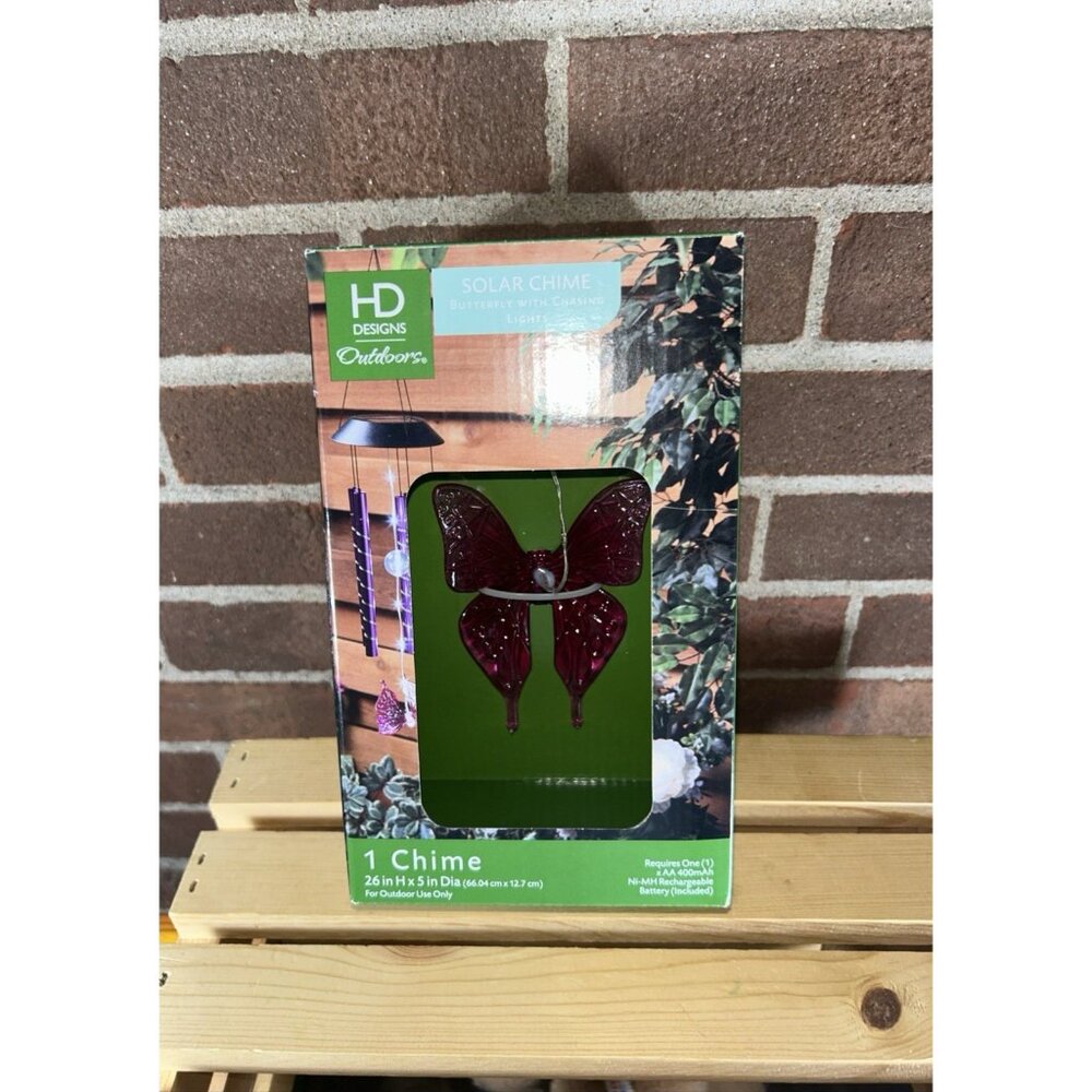 HD Designs Outdoors Solar Chime Butterfly With Chasing Lights 26” x 5” D New